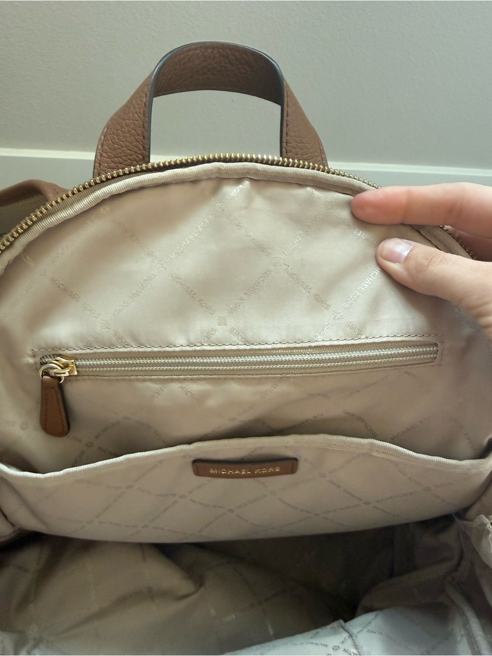 Michael Kors Brown Pebbled Leather Backpack with Gold Logo - Picture 8 of 9